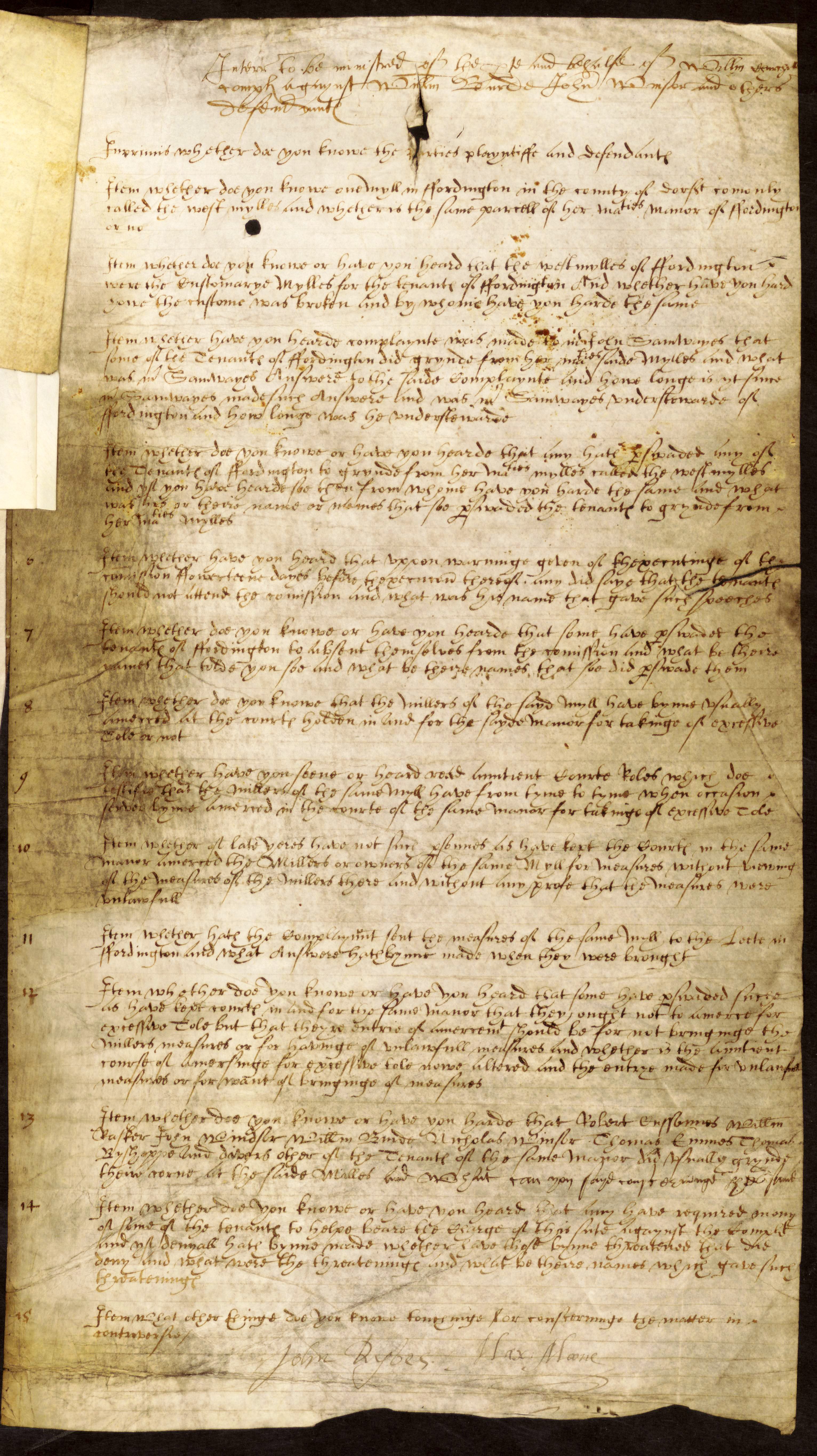 Fordington Manor Churchill v Tennants 1599 Folio 3